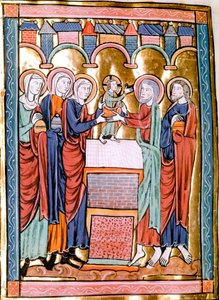 Esitys minitemppelissä, joka on otettu "" Liber Psalmorum Cum Calendario" - tai "" Psaltier à l