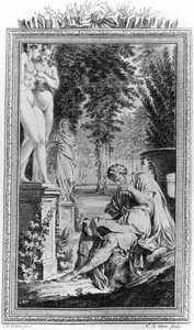 Titus Lucretius Carus (Lucrece) Roomalainen filosofi ja runoilija teoksessa "De Rerum natura", kaiverrus 1700-luvulta. tekijältä Unknown artist
