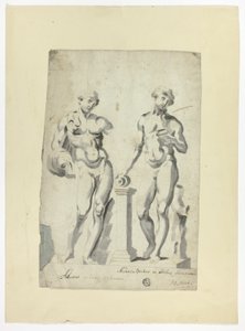 Kaksi veistosta: Antinous Vatikaanin puutarhassa ja Nisaus Bacchus Farnesen palatsissa tekijältä Unknown artist