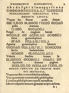 Utopiensium Alphabetum (Utopian aakkoset) Sir Thomas Moren (1478-1535) Utopian kolmannesta painoksesta vuodelta 1518. tekijältä Unknown artist