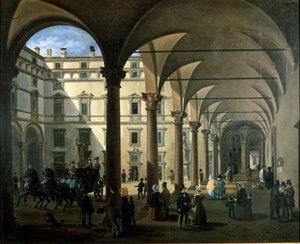 Näkymä Arcivescovadon tuomioistuimesta Milanossa (maalaus, n. 1850) tekijältä Unknown artist