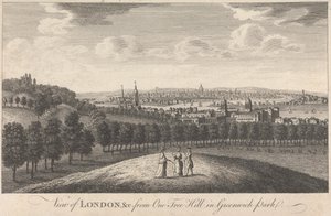 Näkymä Lontooseen ja kirkkoon One Tree Hilliltä Greenwich Parkissa tekijältä Unknown artist