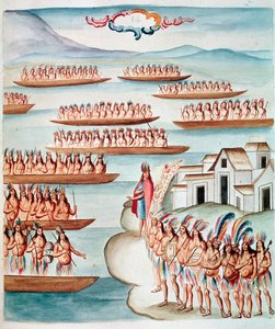 Näkymä Tlatelolcolle laguunin ympäröimänä, Meksiko (akvarelli, n. 1770-1780) tekijältä Unknown artist