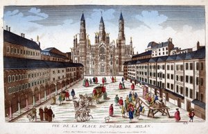 Näkymä Milanon Duomo-aukiolle. 1700-luvun alku. tekijältä Unknown artist
