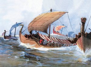 Viikinkivene matkalla Normandiaan, akvarelli tekijältä Unknown artist