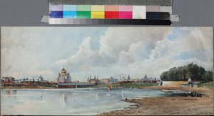 Vue de Moscou despuis le jardin Neskoutchni - Näkymä Moskovaan Neskuchny-puutarhasta, Anonymous . Akvarelli paperille, n. 1880-1885. State Museum of A.S. Pushkin, Moskova tekijältä Unknown artist