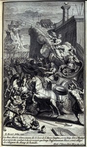 Kun kaksi armeijaa liittyi aamunkoittoon, Jupiter lähetti Iriksen käskemään Hectoria vetäytymään taistelusta ja palaamaan vasta, kun Agamemnon sattuu, joutuisi siirtymään pois taistelukentältä. Kuva Homeren Iliaksen kirjasta XI, Ranska tekijältä Unknown artist