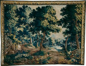 Metsäalue, jossa on lampi tekijältä Unknown artist