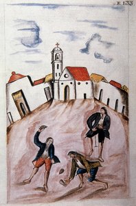 Nuoret intiaanit leikkivät kehällä, kirjasta "Trujillo del Peru" tai "Codex Martinez Companion", Baltazar Martinez Companion ja Bujanda, Trujillon piispa (1782-1785) tekijältä Unknown artist