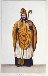 muotokuva Saint Germainista. Eveque of Paris kaiverruksessa 555 vuodelta 1830 tekijältä Unknown artist