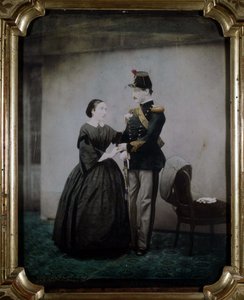 Värillinen valokuva upseerista ja hänen vaimostaan vuodelta 1850. tekijältä Unknown photographer