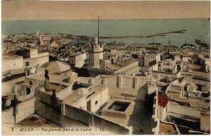 Yleiskuva kasbahista (kasbah) Algerissa, Algeriassa - Postikortti Selvan kokoelmasta, 1900-luvun alku tekijältä Unknown photographer