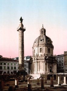 Rooma. Näkymä Foro Trajanosta (Forum Trajan) sarakkeella. Photochrome sd. noin 1900. Photochrome tekijältä Unknown photographer