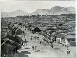 Näkymä Soulin pääkadulle, Korean pääkaupungille 1800-luvulla tekijältä Unknown photographer