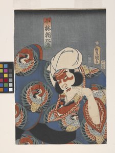 Näyttelijä Kobayashi Asahinan roolissa (värillinen puupalikkaprintti) tekijältä Utagawa (1786 1865) Kunisada