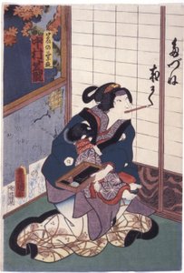 Nakamura Shikan kettu Kuzunohan roolissa (Kuzunoha Kitsune) (värillinen puupiirros)