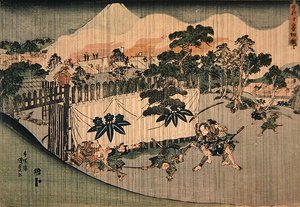 Soga Brothers tappaa kymmenen vihollista, n. 1830 (värillinen puupalikkaprintti) tekijältä Utagawa Kunisada