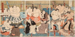 Kuva ky-huoneesta, joka pidettiin pienessä paikassa. Kuvittanut Utagawa Kunisada (1786-1865) tekijältä Utagawa Kunisada