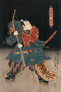 Kunisadan Ukiyo-e Print samuraita näyttelevästä näyttelijästä tekijältä Utagawa Kunisada