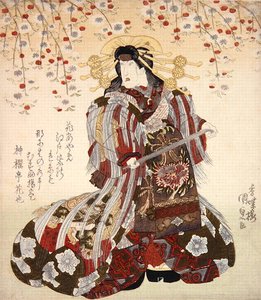 Iwai Kumesaburo II Agemakina Sukeroku yukari no Edo zakura c.1830 (värillinen puupalikkaprintti) tekijältä Utagawa Kunisada