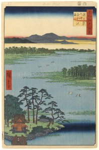 Benten-pyhäkkö, Inokashira Pond, nro 87, Edon sata kuuluisaa näköalaa, 1856 (puukiviprintti) tekijältä Utagawa Hiroshige
