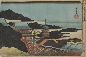 ”Ihmisjoukko Sensōji-temppelin vuodenvaihteen markkinoilla” sarjasta ”Itäisen pääkaupungin kuuluisat paikat” tekijältä Utagawa Hiroshige