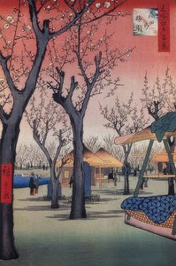 Luumupuutarha Kamatassa (Sata näkymää Edoon). 1856-58 tekijältä Utagawa Hiroshige