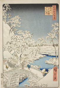 Meguro (Meguro Taikon silta, Yuino Hill), harjanteelta, Edon näkymä (Sata kuuluisaa näköalaa Edoon) " tekijältä Utagawa Hiroshige
