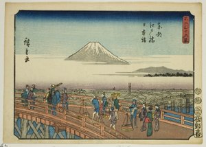 Edon silta ja Nihon-silta itäisessä pääkaupungissa (Toto Edobashi Nihonbashi), sarjasta "Kolmekymmentäkuusi näkymää Fuji-vuorelle (Fuji sanjurokkei)" tekijältä Utagawa Hiroshige