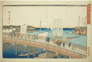 Eitai B syy d uusi ja Fukagawassa (Eitai Bridge Fukagawa Shinchi), sarjasta "fa network s P a s back member tee air s käsintehty pita l (Toto kiinnostava paikka)" tekijältä Utagawa Hiroshige
