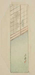 Kirjekuori naisesta liukuvien näyttöjen takana tekijältä Utagawa Hiroshige