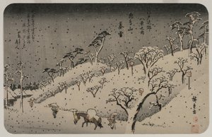 Iltalunta Asuka-kukkulalla, sarjasta Kahdeksan näkymää Edon ympäristöön, n. 1837-38. tekijältä Utagawa Hiroshige