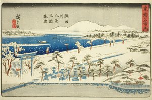 Noite de neve em Mimeguri, oito vistas do rio Sumida (Sumidagawa hakkei, Mimeguri bosetsu), da série "Lugares famosos na capital oriental (Toto meisho no uchi)" finlandês tekijältä Utagawa Hiroshige