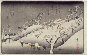 Iltalunta Asuka-vuorella, Edon kahdeksasta ympäristöstä, n. 1838 (puupalikkaväripainatus) tekijältä Utagawa Hiroshige