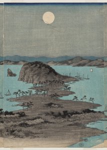 Iltanäkymä kahdeksaan kuuluisaan paikkaan lähellä Kanazawan täysikuuta Musashin maakunnassa tekijältä Utagawa Hiroshige