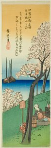 Kukat Gotenin kukkulalla keväällä (Haru Gotenyama no hana), sarjasta "Famous Views of Edo in the Four Seasons (Shiki Koto meisho)" tekijältä Utagawa Hiroshige
