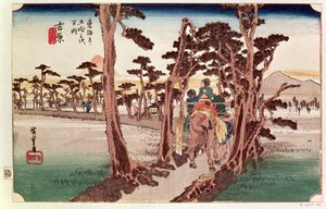 Fuji Yoshiwarasta 53 Tokaidon asemalta, n. 1833 (puupalikka)
