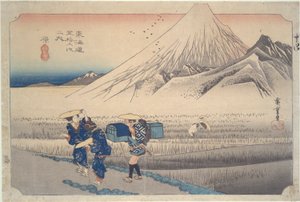 Fuji in the Morning at Hara sarjasta Fifty-thres Stations of the Tokaido tekijältä Utagawa Hiroshige