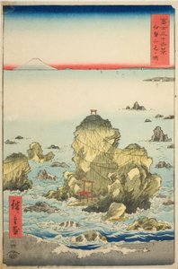 Futami Bay Isen maakunnassa (Ise Futamigaura), sarjasta "Kolmekymmentäkuusi näkymää Fuji-vuorelle (Fuji sanjurokkei)" tekijältä Utagawa Hiroshige