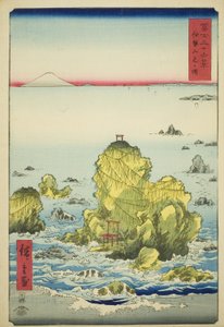 Futami Bay Isen maakunnassa (Ise Futamigaura), sarjasta "Kolmekymmentäkuusi näkymää Fuji-vuorelle (Fuji sanjurokkei)" tekijältä Utagawa Hiroshige