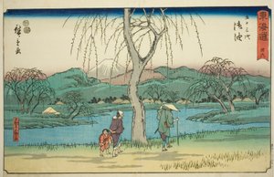 Goyu: Motono Plain pitkin vanhaa tietä (Kokaido Motonogahara) – nro 36, sarjasta "Fifty-three Stations of the Tokaido (Tokaido gojusan tsugi)", joka tunnetaan myös nimellä Reisho Tokaido tekijältä Utagawa Hiroshige
