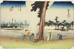 Hamamatsu: Talvikohtaus (Hamamatsu, fuyugare no zu), sarjasta "Fifty-three Stations of the Tokaido (Tokaido gojusan tsugi no uchi)," tunnetaan myös nimellä Hoeido Tokaido tekijältä Utagawa Hiroshige