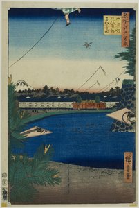 Hibiya ja Soto-Sakurada Yamashita-chosta (Yamashita-cho Hibiya Soto-Sakurada), sarjasta "Sata kuuluisaa näkymää Edosta (Meisho Edo hyakkei)". tekijältä Utagawa Hiroshige