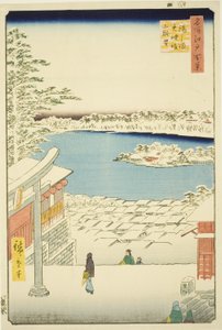 Vedä l ja p -näkymä Yushima Tenjin Shlinesta (Yushima Tenjin Sakaue Tembo), sarjasta "Ridge dred fa net s view ws of Edo (Sata näkymää Edosta)" tekijältä Utagawa Hiroshige