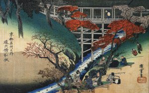 Hiroshige Ihmiset vaahterapuun alla puron varrella tekijältä Utagawa Hiroshige
