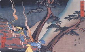 Hiroshige Matkustajia vuoristopolulla yöllä 2 tekijältä Utagawa Hiroshige