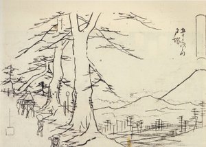 Hiroshige, Matkailijat kaltevalla tiellä tekijältä Utagawa Hiroshige