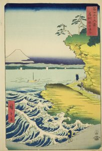 Hota Beach Awan maakunnassa (Boshu Hota no kaigan), sarjasta "Kolmekymmentäkuusi näkymää Fuji-vuorelle (Fuji sanjurokkei)" tekijältä Utagawa Hiroshige