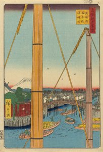 Inari B harjun luonnos d Port Shline, Teppo Figuuri (Teppo Figuuri Inari Bridge Minato Shrine)” tekijältä Utagawa Hiroshige