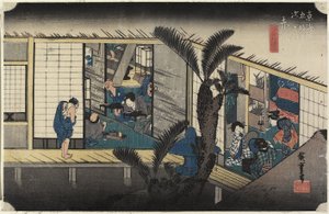 Majatalo palvelevien palvelijoineen, Akasaka, c. 1833